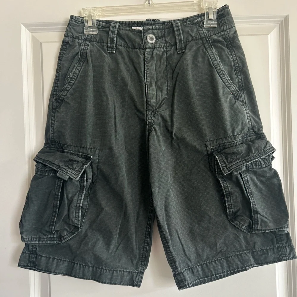 American Eagle Cargo Shorts Mens 26 Black Longer Length Utility Pockets Casual